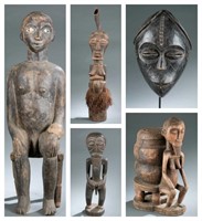 5 Congo style figures and mask. 20th century.