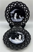 Westmoreland Black Glass Hand-Painted Plates