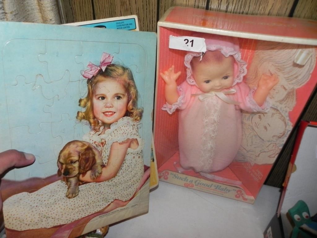 2 Vintage Puzzles, Doll in Original Box