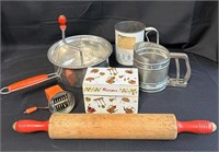 Lot of Vintage Sifters and Rolling Pin