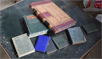 Antique leather bound ledger, books