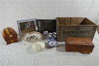 WHISKY CRATE, PICTURE, CUPS & SAUCERS, ETC