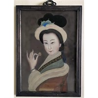 Japanese Woman Painting on Glass