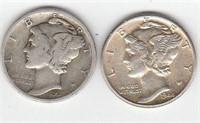 2 90% Silver US Mercury Dimes