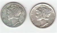 2 90% Silver US Mercury Dimes