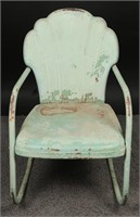Vtg Clamshell Pressed Steel Outdoor Rocking Chair
