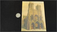 Vintage Rheims Cathedral , Raised Embossed Print