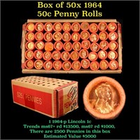 Box of 50 Rolls of 1964-p Gem Unc Lincoln Cents 1c