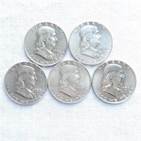 (5) Franklin Half Dollars, Mixed