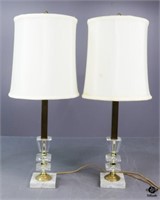 Glass, Brass and Marble Lamps / 2 pc