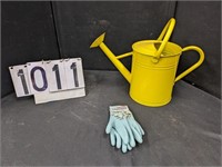 2 Gallon Yellow Watering Can & Garden Gloves