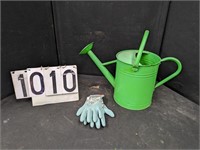 2 Gallon Green Watering Can & Garden Gloves