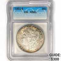 1891-S Morgan Silver Dollar ICG MS61