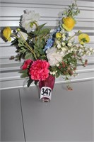 Silk Floral Arrangement In Pink Glass Vase 26"