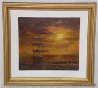 Vintage Nautical Oil Painting on Board