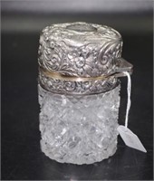 Victorian sterling silver lidded crystal bottle