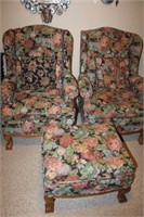 2 Wingback Chairs with Footstool
