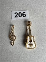 2 Brooches/Guitar & Music Note U234