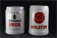 2 German Beer Mugs/Steins Holsten & Dormunder