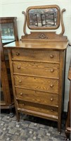 Antique Oak High Chest Of Drawers (W/ Mirror)
