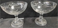 Pair of etched glass compotes