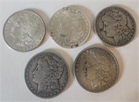 Five (5) Better date Silver Morgan Dollars