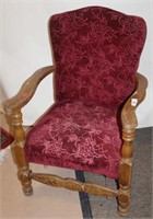 Vintage Carved Arm Chair with Upholstered