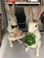 2 decorative bunny rabbit statues. Approx. 23