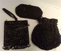 (3) Black Beaded Purses