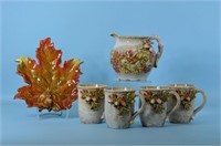 Embossed Leaves/Acorns Pitcher and Mugs