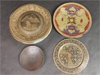 Brass Etched Sphinx, Peacock, Floral Decor Plates