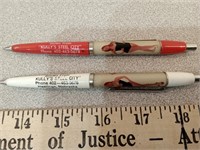 (2) 70's floaty nude stripper girl pens "kully's"