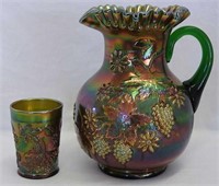 Floral & Grape water pitcher & 1 tumbler - green