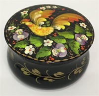 Black Lacquer Covered Jar With Rooster