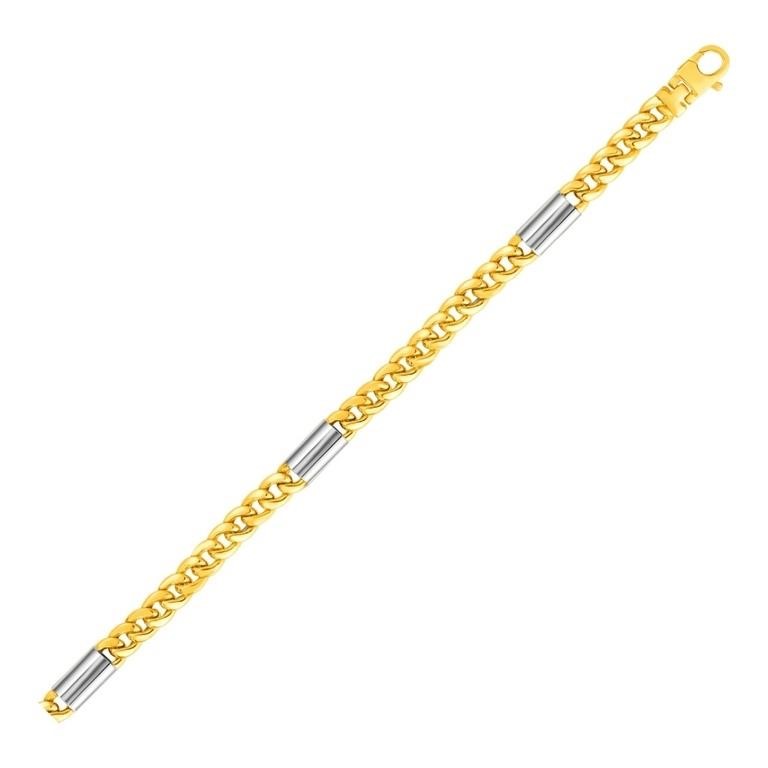 14k Two-tone Gold Twisted Oval & Bar Link Bracelet