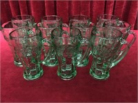 11 Libbey Coca-Cola Green Glass Mugs c.1970s