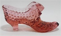 * Vintage Fenton Pink Glass Cat on Shoe - Hobnail