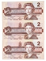 Bank of Canada 1986 $2 GEM UNC -3 in Sequence. (AU