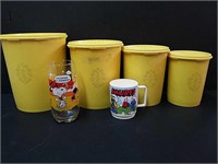 Vintage Plastic Canisters and Glasses.