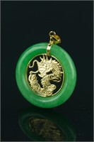 Chinese Fine Jadeite Pendant w/ 18K Dragon Bail