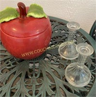 apple cookie jat and candle sticks
