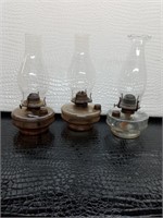 Lot of Three Oil Lamps With Hurricanes