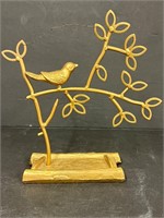 Jewelry Holder, Gold-Colored Metal "Bird in Tree"