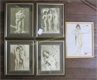 Lot: 5 framed nude print, photos