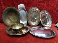 Silver plate trays, bowl.