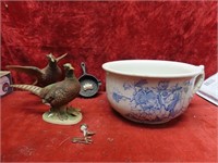 Antique chamber pot, pheasant figures & misc.