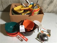 Lot of strainers, colanders, skimmers, plastic
