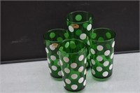 Set of Anchor Hocking green polka dot Glasses