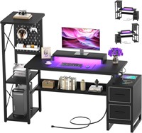 Computer Desk w/ 2 Drawers  LED Light  53  Black
