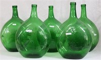 COLLECTION 5 LARGE GREEN BOTTLES, 20TH C., 18" H,